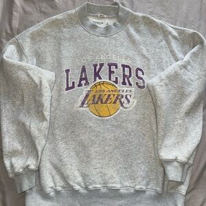 Abercrombie & Fitch Gray Crewneck Sweatshirt with Purple & Gold Lakers Graphic